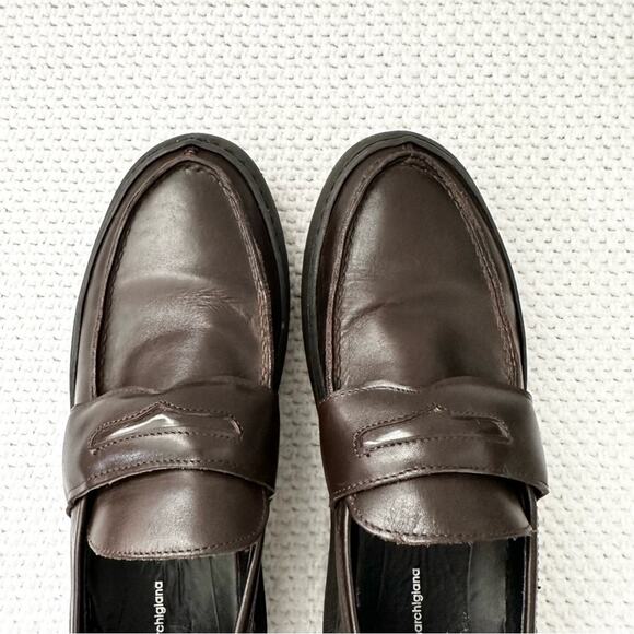 Bottega Marchigiana Italy Brown Leather Chunky Creeper Lug Sole Penny Loafers 41 - Picture 4 of 11